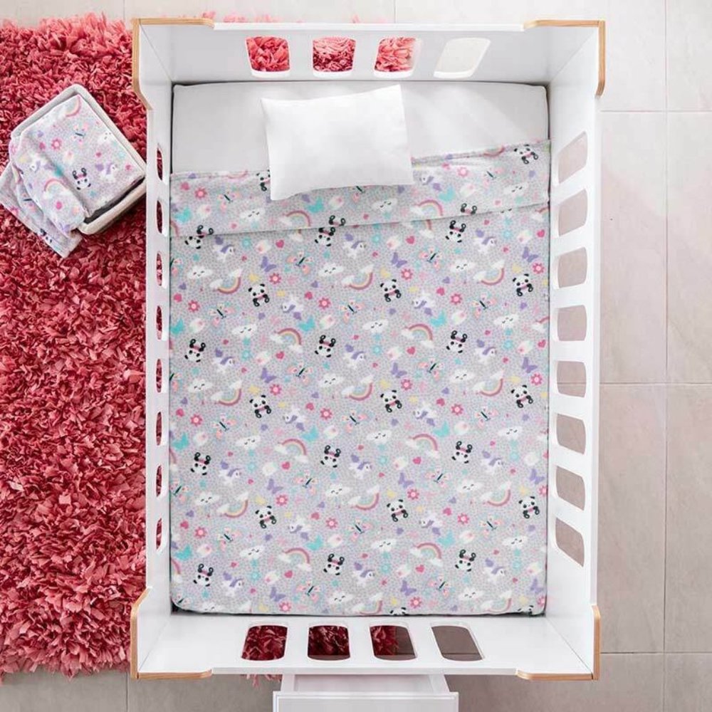 Panda and Rainbow Print Baby Girl Crib Blanket